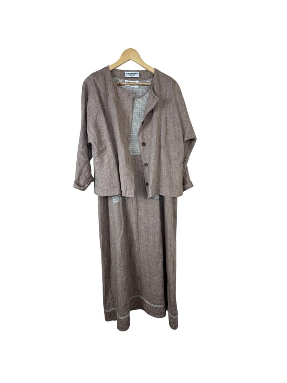 Aly Wear Vintage 100% Linen Tank Dress Shirt Medium USA Lagenlook Casual Beige
